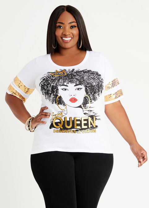 Embellished Queen Graphic Tee, White image number 0