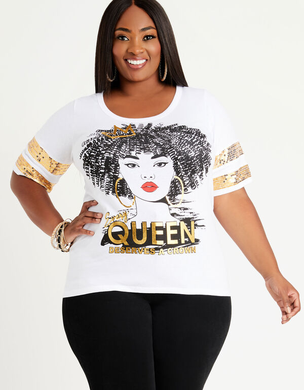 Embellished Queen Graphic Tee, White image number 0