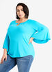 Ruffle Ring Neck Peasant Top, SCUBA BLUE image number 0