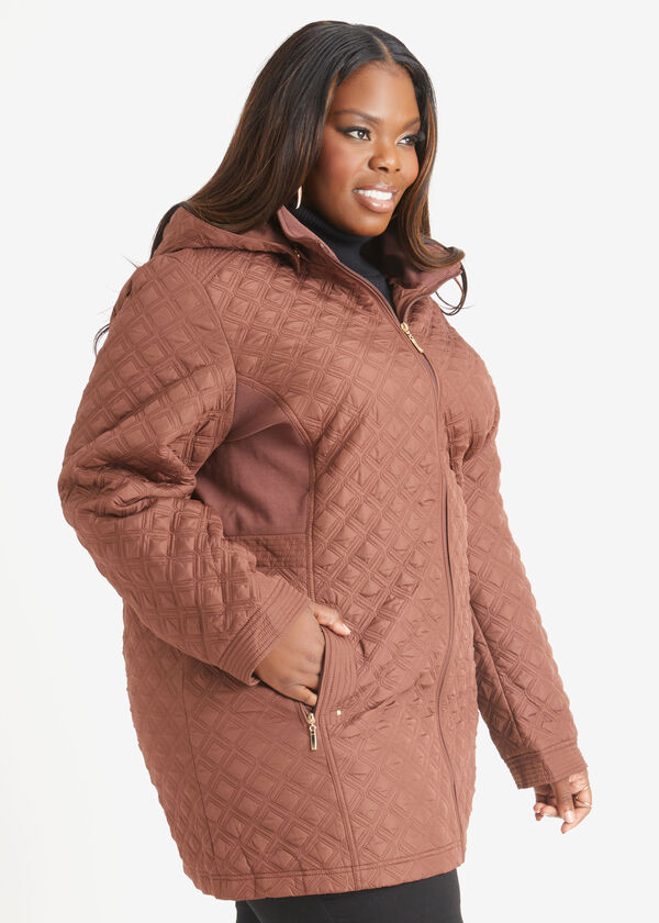 Ribbed Knit Paneled Quilted Coat, Rocky Road image number 2