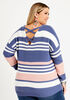 Stripe V Neck Lattice Back Sweater, Blue image number 0
