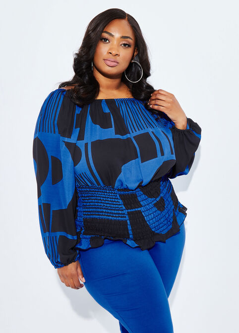Off The Shoulder Printed Blouse, Bluing image