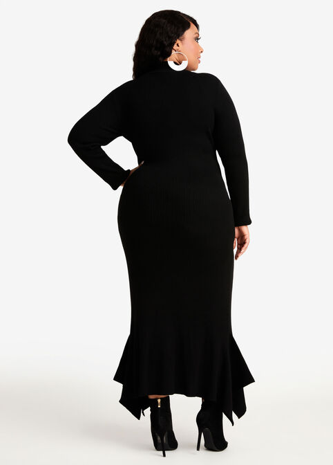 Asymmetric Bodycon Sweater Dress, Black image number 1