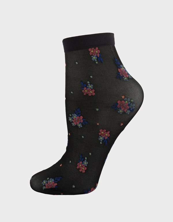 MeMoi Floral Knit Ankle Socks, Black image number 0