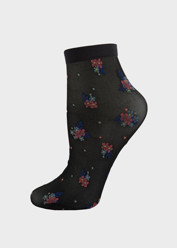 MeMoi Floral Knit Ankle Socks, Black image number 0
