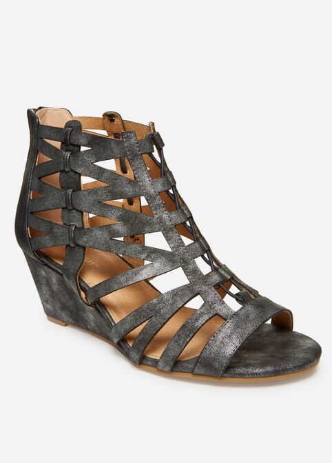 Metallic Lace-Up Wide Width Sandal, Pewter image number 0