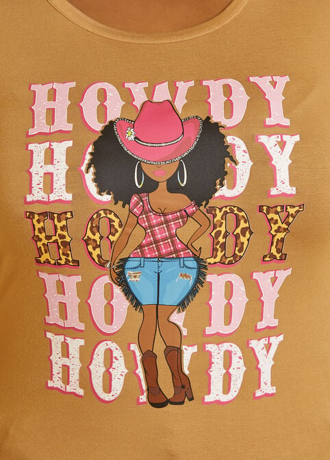 Howdy Glittered Graphic Tee, Iced Coffee image number 2