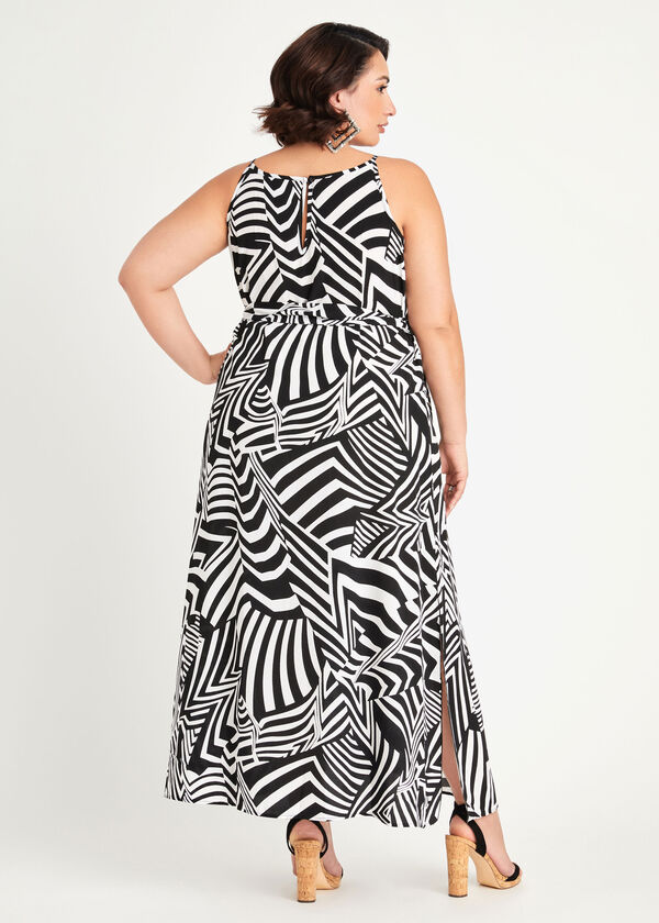 Tall Belted Swirl Side Slit Maxi, Black White image number 1