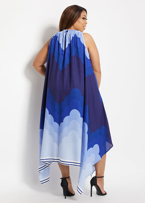 Ombre Flare Asymmetric Maxi Dress, Sodalite image number 1