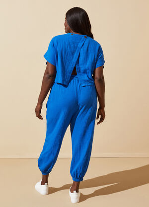 Gauze Open Back Jumpsuit, Lapis Blue image number 1