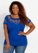 Plus Size Cutout Rhinestone Stretch Knit Short Sleeve Summer Tops image number 0