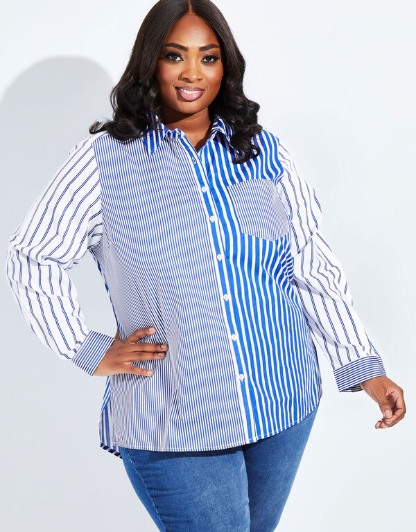 Striped Cotton Shirt, Blue image number 0