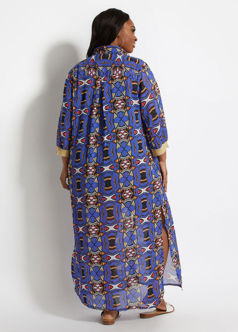Kaktus Abstract Button Cover Up, Royal Blue image number 1