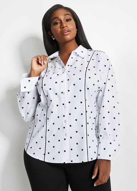 Dot Button-Up Top, White Black image number 2