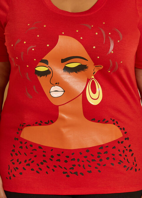 Face Print Studded Graphic Tee, Barbados Cherry image number 2