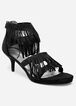 Trendy Wide Width Fringe Faux Suede Strappy High Heel Sexy Sandals image number 0
