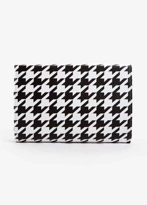 Houndstooth Faux Leather Clutch, Black Combo image number 1