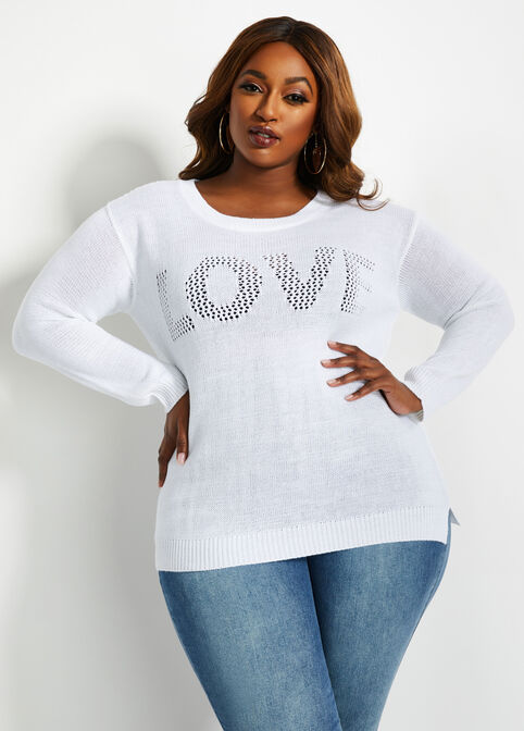 Love Open Knit Lightweight Sweater, White image number 0