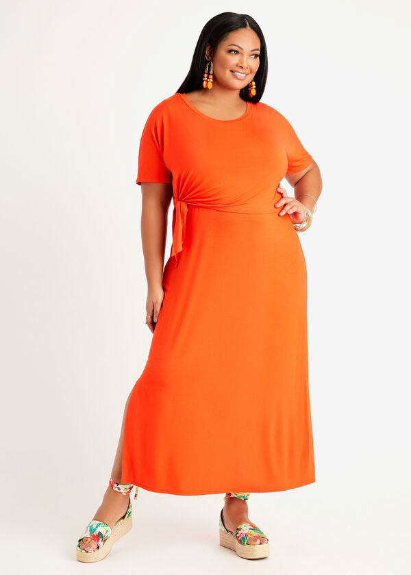 Tee Layered Jersey Midi Dress, SPICY ORANGE image number 0