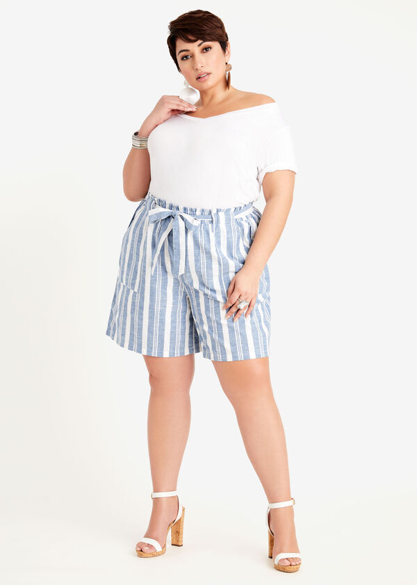 Striped Cotton Shorts, Blue image number 2
