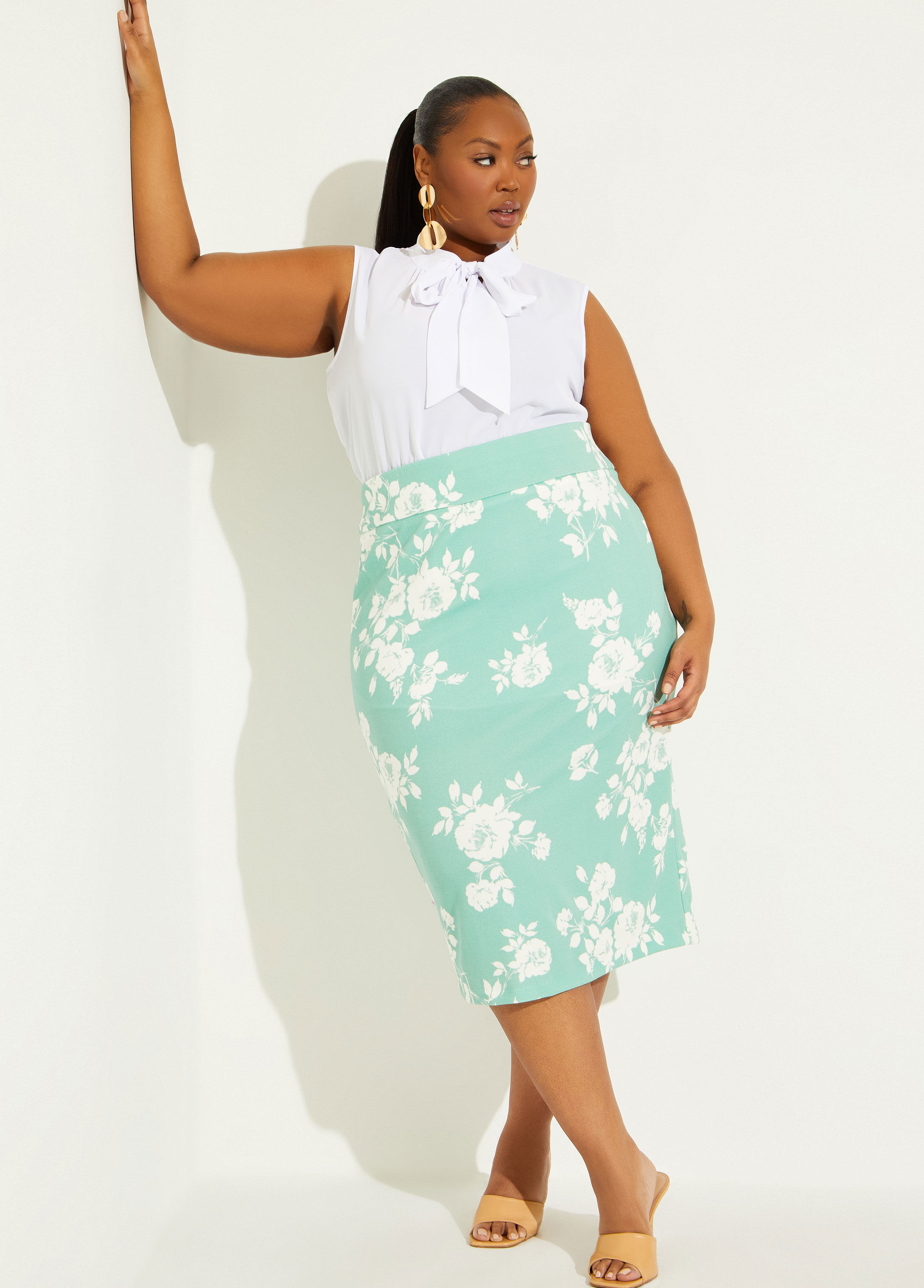 As It Was Green Floral Midi Skirt  Pink Lily
