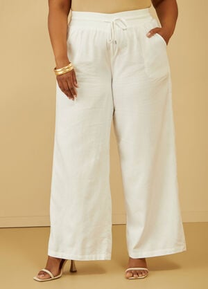 Drawstring Linen Blend Pants, White image number 0