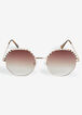 Textured Metal Round Sunglasses, Gold image number 0