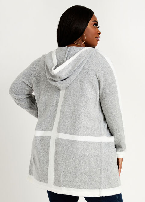 Hooded Colorblock Cardigan, Grey image number 1