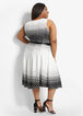 Belted Keyhole Geo Dot ALine Dress, Black White image number 1