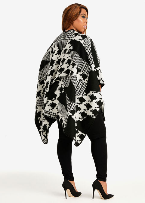 Houndstooth Woven Ruana, Black image number 1