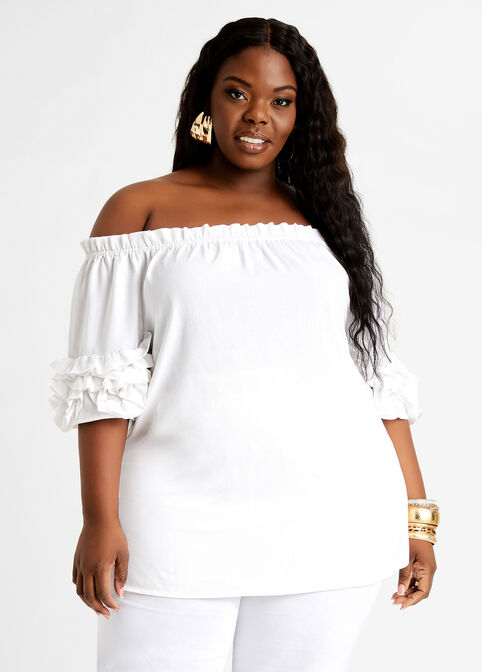 Ruffle Off The Shoulder Peasant Top,  image number 0