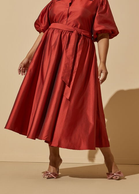 Belted Taffeta Maxi Skirt, Barbados Cherry image number 3