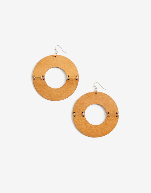 Wood Double Crescent Drop Earrings, Brown Combo image number 1