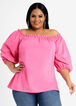 Cotton Square Neck Puff Sleeve Top, Fandango Pink image number 0