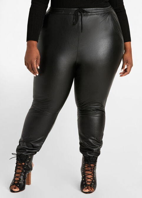 Faux Leather High Waist Joggers, Black image number 0