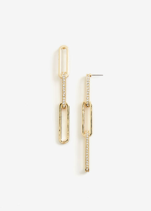 Gold Pave Link Drop Earrings, Gold image number 0