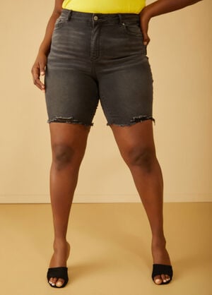 Distressed Denim Bermuda Shorts, Black image number 0