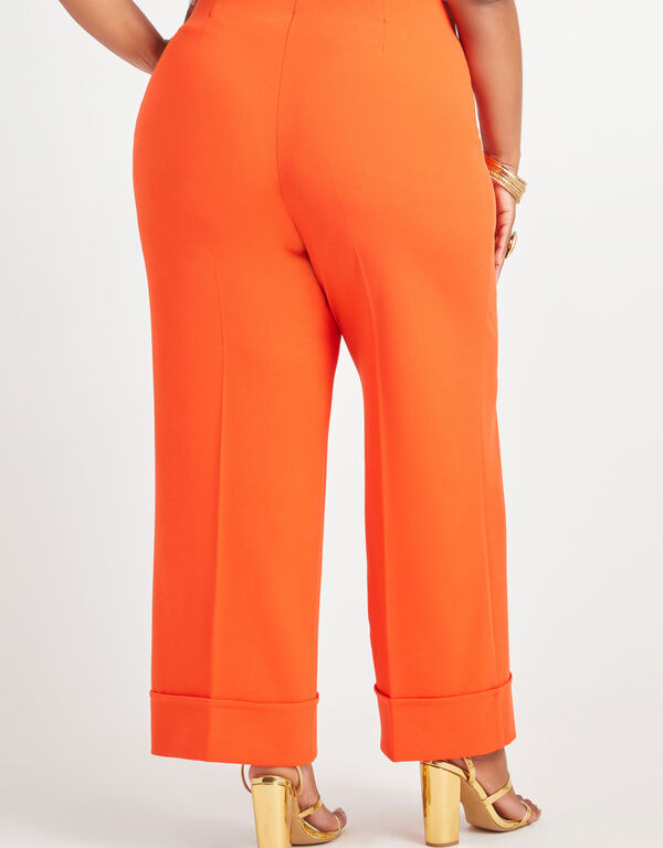Cuffed High Rise Wide Leg Pants, SPICY ORANGE image number 1