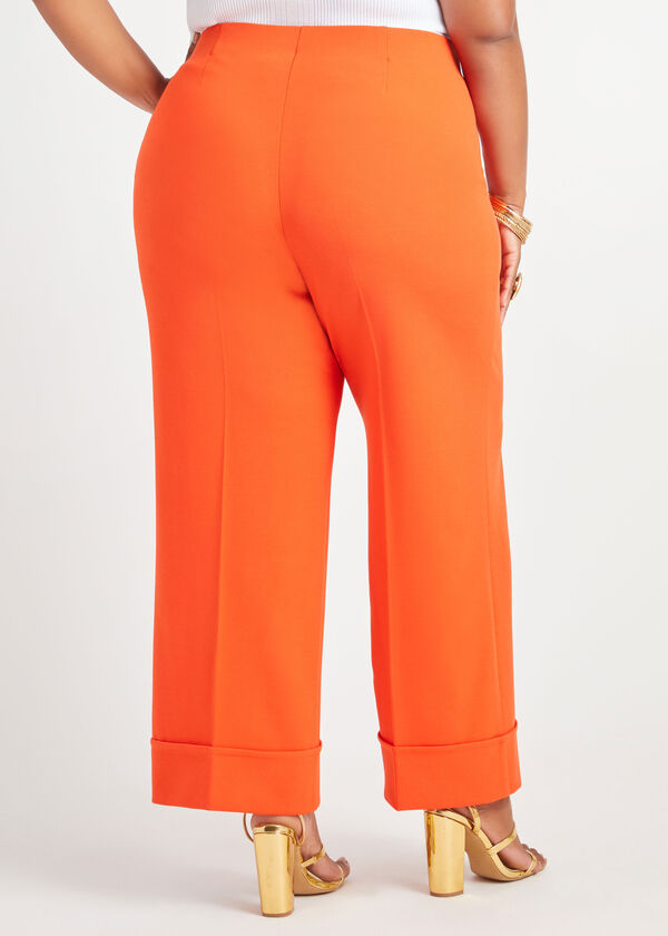 Spicy Orange Cuffed High Rise Wide Leg Pants, SPICY ORANGE image number 1