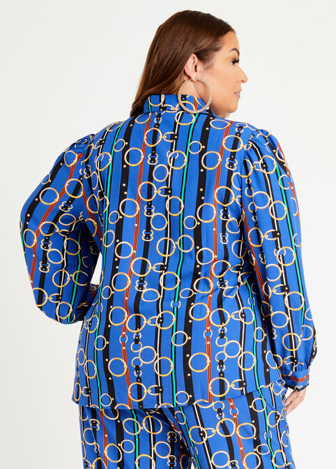 Striped Chain Print Woven Shirt, Sodalite image number 2