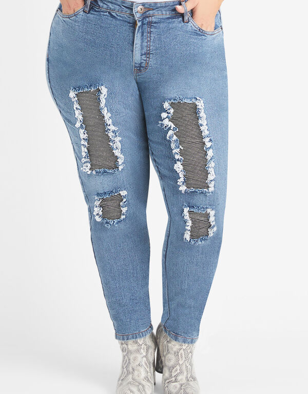Distressed Embellished Skinny Jeans, Medium Blue image number 0