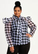 Houndstooth Sheer Tie Neck Blouse, Black White image number 0