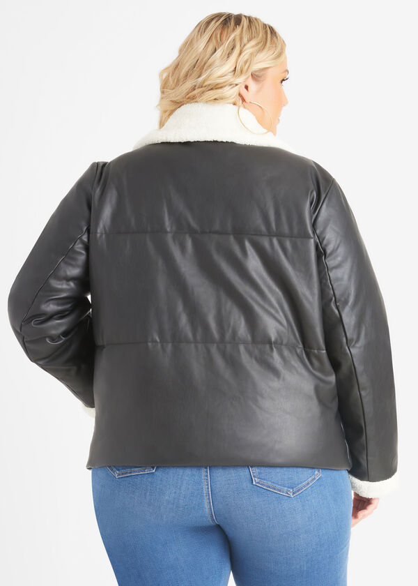 Levi Faux Leather Puffer Jacket, Black image number 1