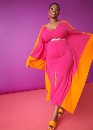 Two Tone Belted Kaftan Dress, Pink Peacock image number 0