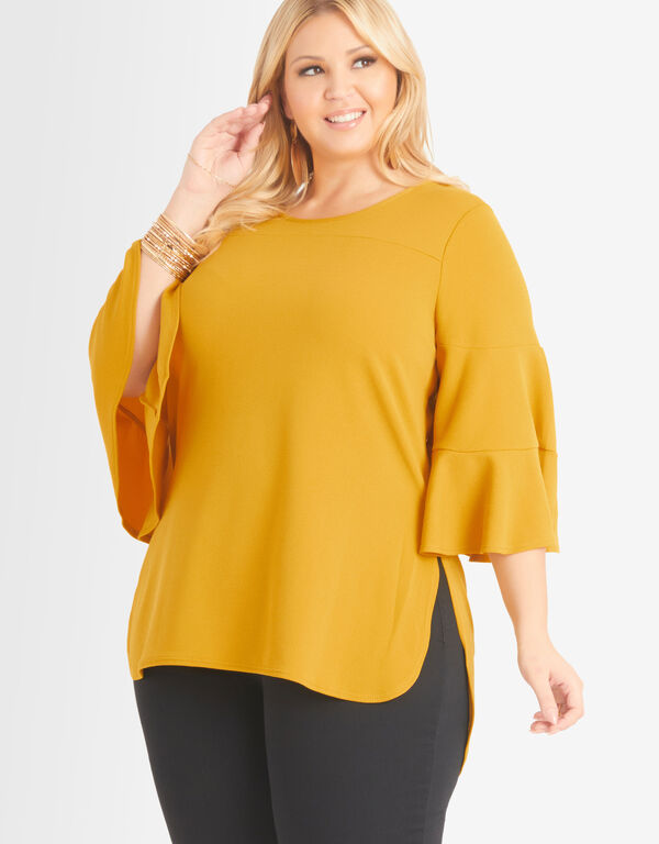 Textured Flared Sleeve Tunic, Nugget Gold image number 0