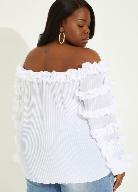 Ruffled Off The Shoulder Top, White image number 1