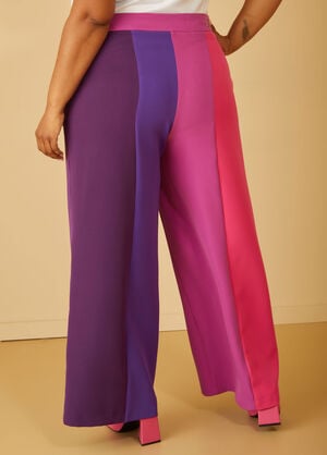 Colorblocked Straight Leg Trousers, Pink Peacock image number 1