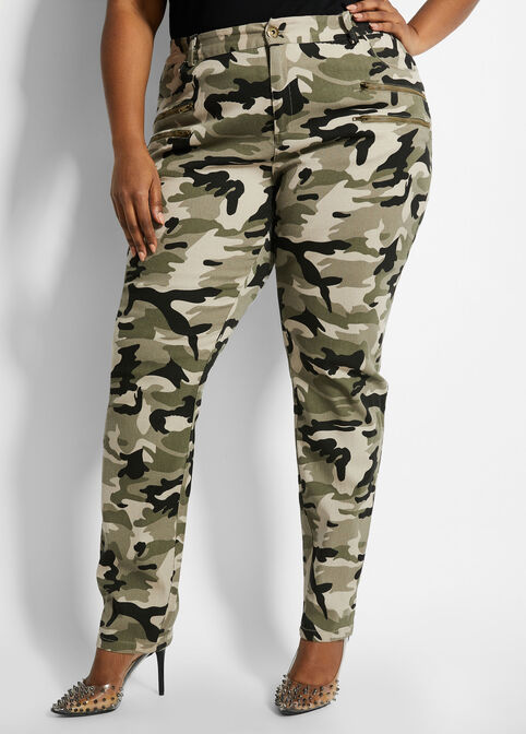 Camo Double Zip Twill Skinny Pant, Olive Night image number 0