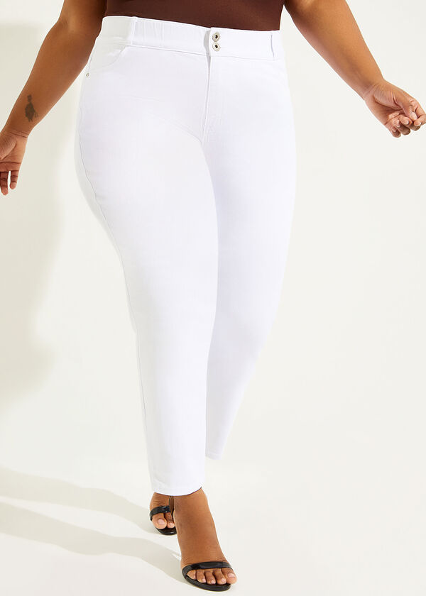 Two Button Mid Rise Skinny Jeans, White image number 2