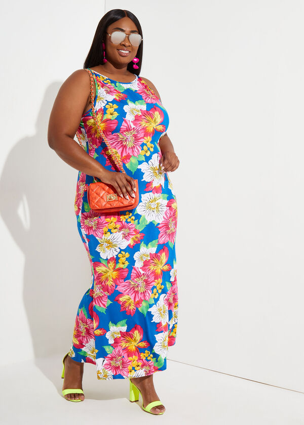 Floral Print Knit Maxi Dress, Multi image number 2